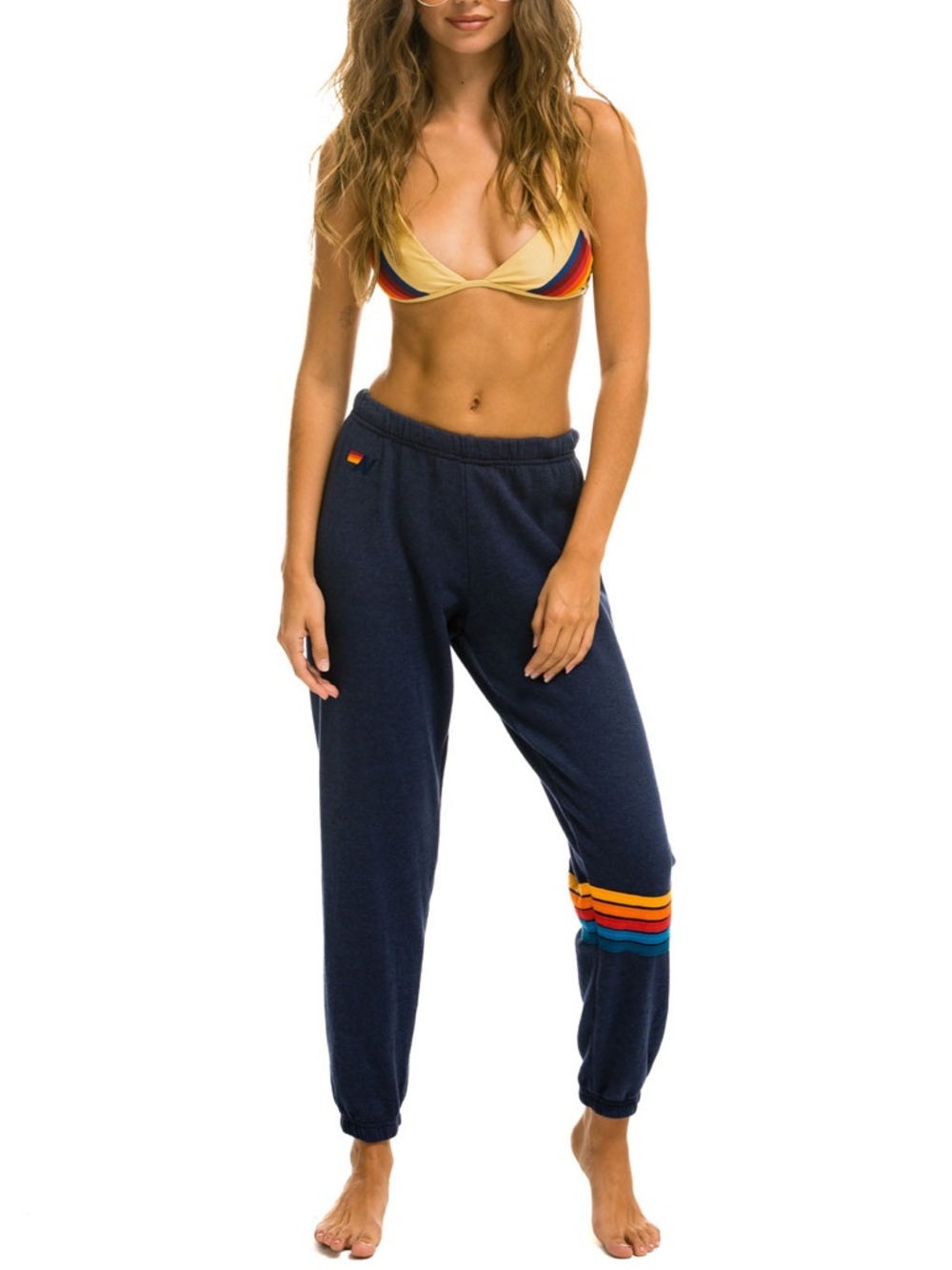 Aviator Nation Rainbow Stitch Sweatpants ~ Navy Size Small